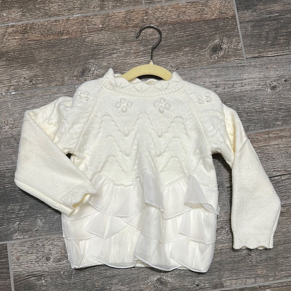 Cream Knit Sweater with Ruffle Details